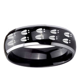 5, 8mm Deer Tracks Dome Glossy Black 2 Tone Tungsten Ring