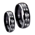 Deer Tracks Dome Glossy Black 2 Tone Tungsten Wedding Set Ring