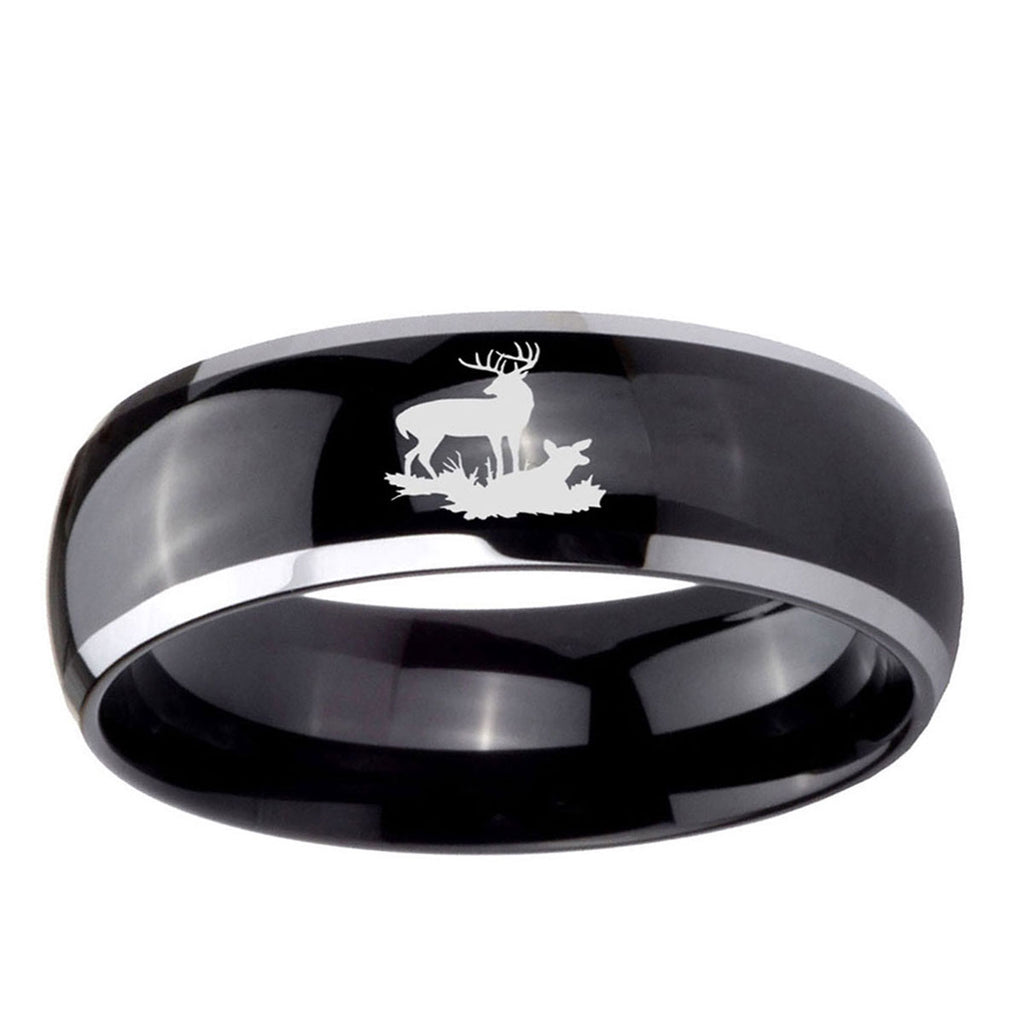 10mm Deer Hunting Dome Glossy Black 2 Tone Tungsten Ring
