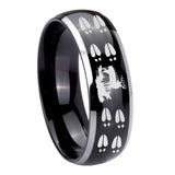 8mm Deer Hunting Tracks Dome Glossy Black 2 Tone Tungsten Mens Ring Personalized