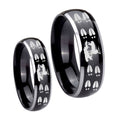 Deer Hunting Tracks Dome Glossy Black 2 Tone Tungsten Matching Ring Set