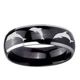 5, 8mm Dolphins Dome Glossy Black 2 Tone Tungsten Ring