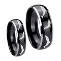 Dolphins Dome Glossy Black 2 Tone Tungsten Mens Ring Set