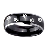 10mm-Paw-Print-Dome-Glossy-Black-2-Tone-Tungsten-Carbide-Bands-Ring
