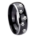 8mm Paw Print Dome Glossy Black 2 Tone Tungsten Men Bands