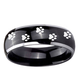 10mm Paw Print Dome Glossy Black 2 Tone Tungsten Ring