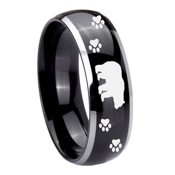 10mm-Bear-and-Paw-Dome-Glossy-Black-2-Tone-Tungsten-Carbide-Custom-Mens-Ring