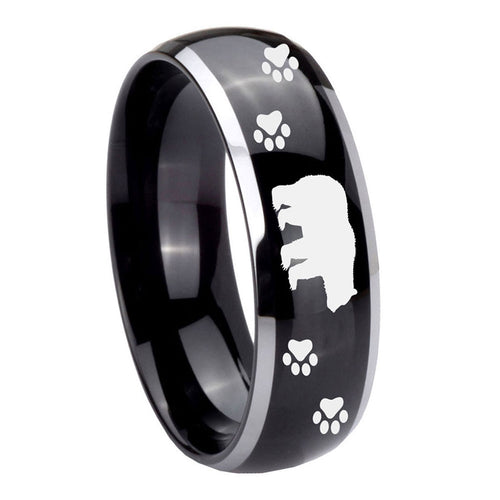 10mm Bear and Paw Dome Glossy Black 2 Tone Tungsten Carbide Custom Mens Ring