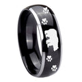 8mm Bear and Paw Dome Glossy Black 2 Tone Tungsten Mens Ring