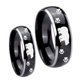 Bear and Paw Dome Glossy Black 2 Tone Tungsten Couples Ring Set