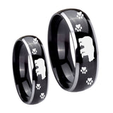 His Hers Bear and Paw Dome Glossy Black 2 Tone Tungsten Engagement Ring Set