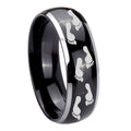 8mm Foot Print Dome Glossy Black 2 Tone Tungsten Mens Ring