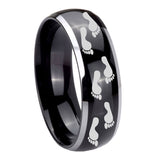 8mm Foot Print Dome Glossy Black 2 Tone Tungsten Carbide Men's Wedding Ring