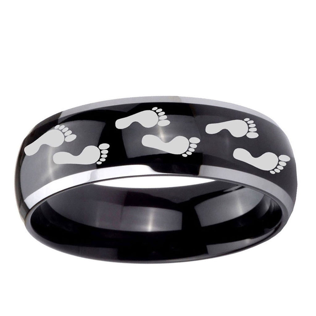 10mm Foot Print Dome Glossy Black 2 Tone Tungsten Carbide Custom Ring for Men