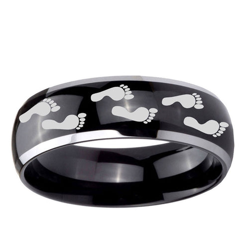 10mm Foot Print Dome Glossy Black 2 Tone Tungsten Carbide Custom Ring for Men