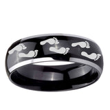 5, 8mm Foot Print Dome Glossy Black 2 Tone Tungsten Ring