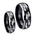 Foot Print Dome Glossy Black 2 Tone Tungsten His And Hers Ring