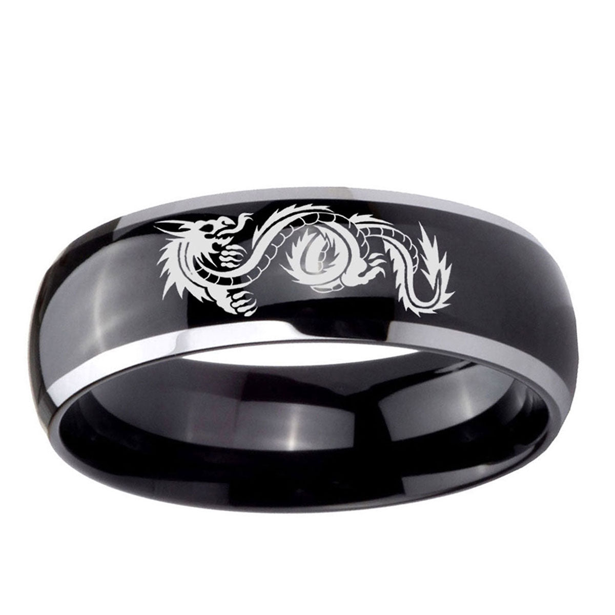 10mm Dragon Dome Glossy Black 2 Tone Tungsten Ring