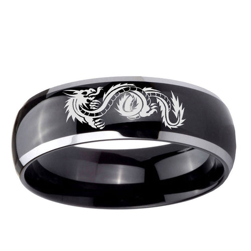 10mm Dragon Dome Glossy Black 2 Tone Tungsten Ring