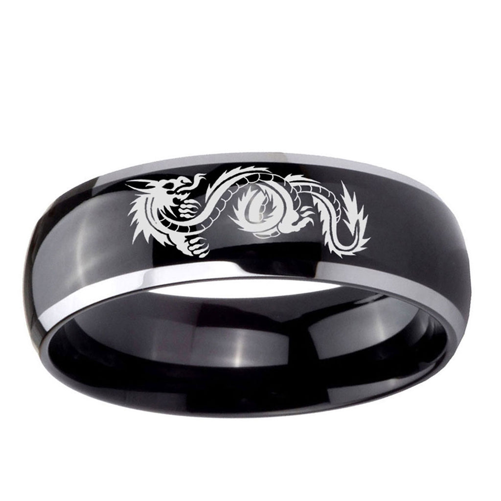5mm Dragon Dome Glossy Black 2 Tone Tungsten Ring Mens