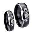 Dragon Dome Glossy Black 2 Tone Tungsten Wedding Set Ring