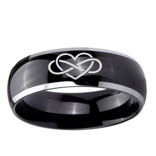 10mm Infinity Love Dome Glossy Black 2 Tone Tungsten Carbide Mens Bands Ring