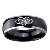 5, 8mm Infinity Love Dome Glossy Black 2 Tone Tungsten Ring