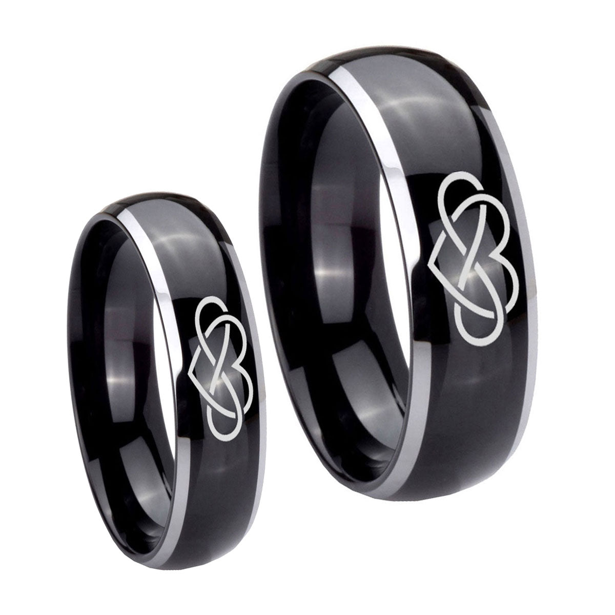 Infinity Love Dome Glossy Black 2 Tone Tungsten Mens Band Set