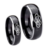 His Hers Infinity Love Dome Glossy Black 2 Tone Tungsten Mens Band Set