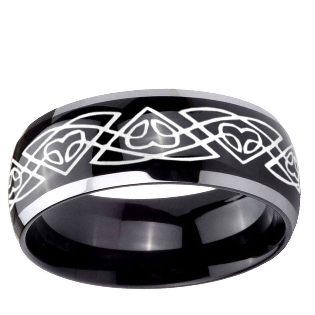 10mm Celtic Braided Dome Glossy Black 2 Tone Tungsten Ring