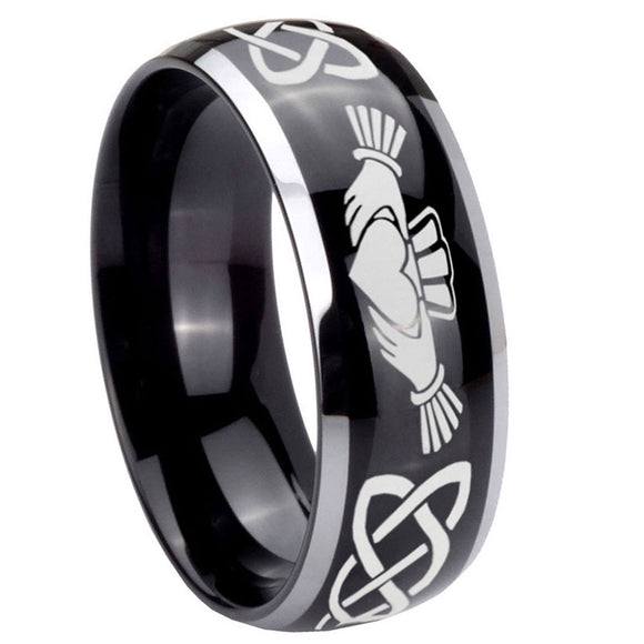 10mm-Irish-Claddagh-Dome-Glossy-Black-2-Tone-Tungsten-Carbide-Men's-Engagement-Ring