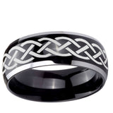 5, 8mm Celtic Knot Dome Glossy Black 2 Tone Tungsten Mens Wedding Ring