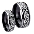 Celtic Knot Dome Glossy Black 2 Tone Tungsten Wedding Band Set