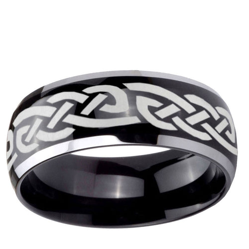 10mm Celtic Knot Infinity Love Dome Glossy Black 2 Tone Tungsten Ring