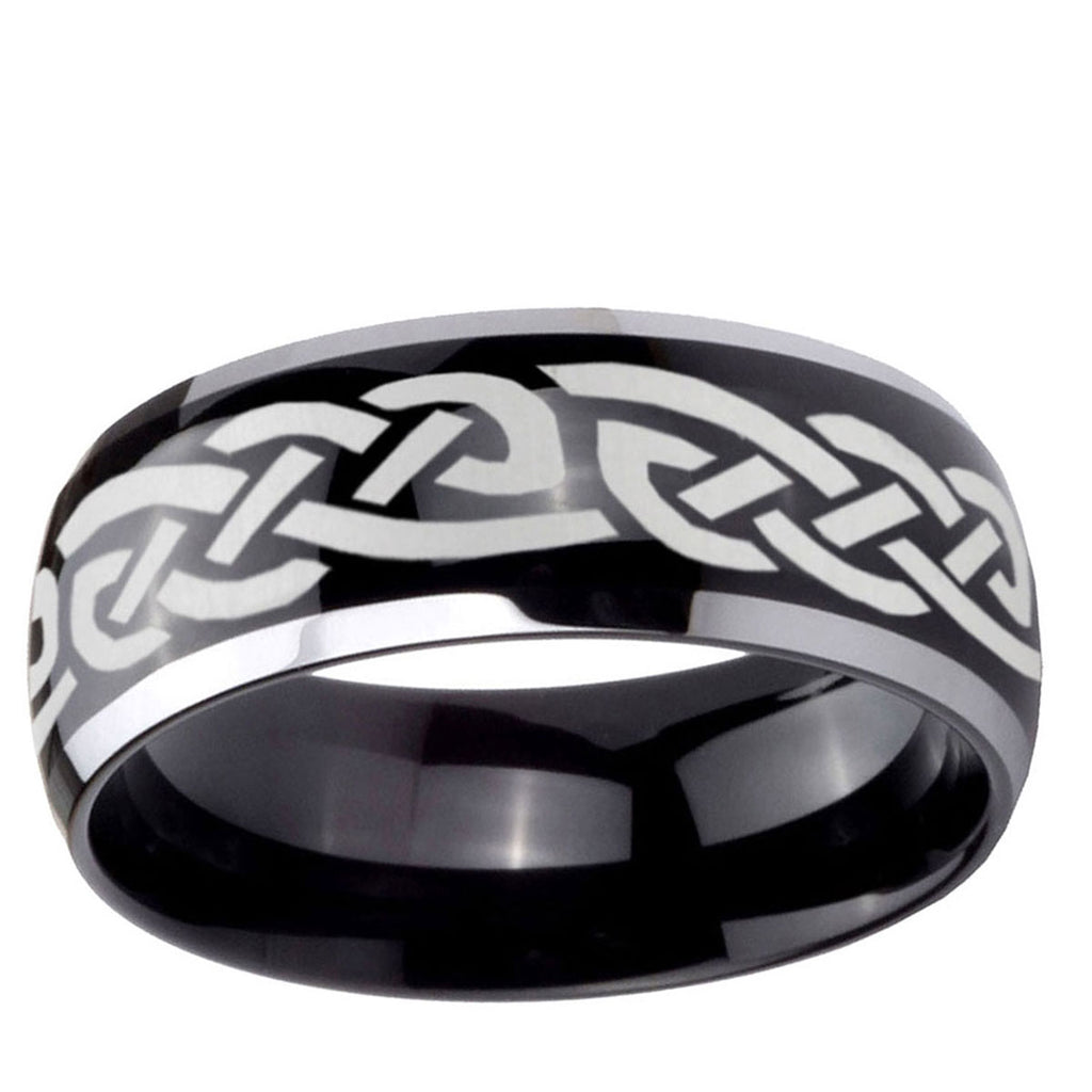 5mm Celtic Knot Infinity Love Dome Glossy Black 2 Tone Tungsten Ring