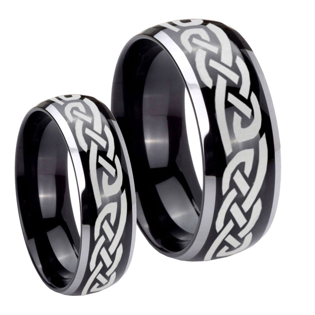 Celtic Knot Infinity Love Dome Glossy Black 2 Tone Tungsten His and Hers