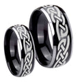 Celtic Knot Infinity Love Dome Glossy Black 2 Tone Tungsten His and Hers
