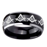 8mm-Masonic-Square-and-Compass-Dome-Glossy-Black-2-Tone-Tungsten-Mens-Wedding-Ring