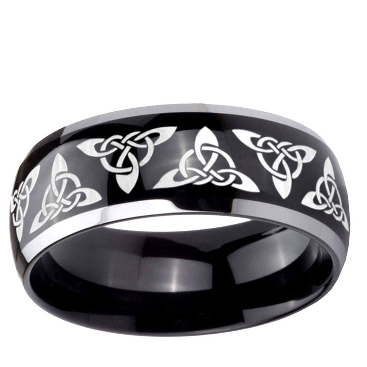 10mm Celtic Knot Dome Glossy Black 2 Tone Tungsten Ring