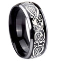 8mm Celtic Knot Dragon Dome Glossy Black 2 Tone Tungsten Band