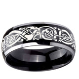5, 8mm Celtic Knot Dragon Dome Glossy Black 2 Tone Tungsten Men's Wedding Band