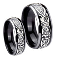 Celtic Knot Dragon Dome Glossy Black 2 Tone Tungsten Bridal Ring Set