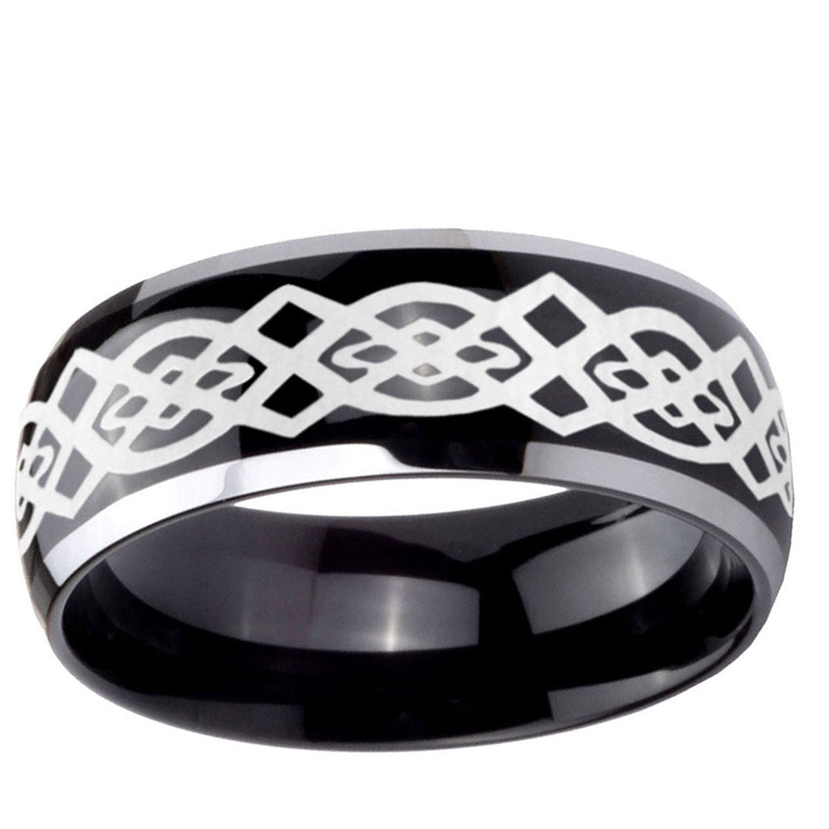 5mm Celtic Knot Dome Glossy Black 2 Tone Tungsten Mens Ring