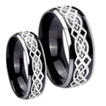 Celtic Knot Dome Glossy Black 2 Tone Tungsten His and Hers