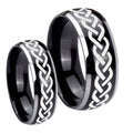 Laser Celtic Knot Dome Glossy Black 2 Tone Tungsten Wedding Ring Sets