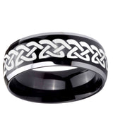 10mm Celtic Knot Love Dome Glossy Black 2 Tone Tungsten Ring