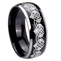8mm Celtic Knot Heart Dome Glossy Black 2 Tone Tungsten Ring