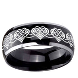 5, 8mm Celtic Knot Heart Dome Glossy Black 2 Tone Tungsten Mens Wedding Ring
