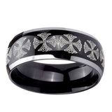 8mm-Medieval-Cross-Dome-Glossy-Black-2-Tone-Tungsten-Mens-Wedding-Ring