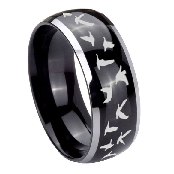 10mm-Flying-Geese-Hunting-Dome-Glossy-Black-2-Tone-Tungsten-Carbide-Engraved-Ring